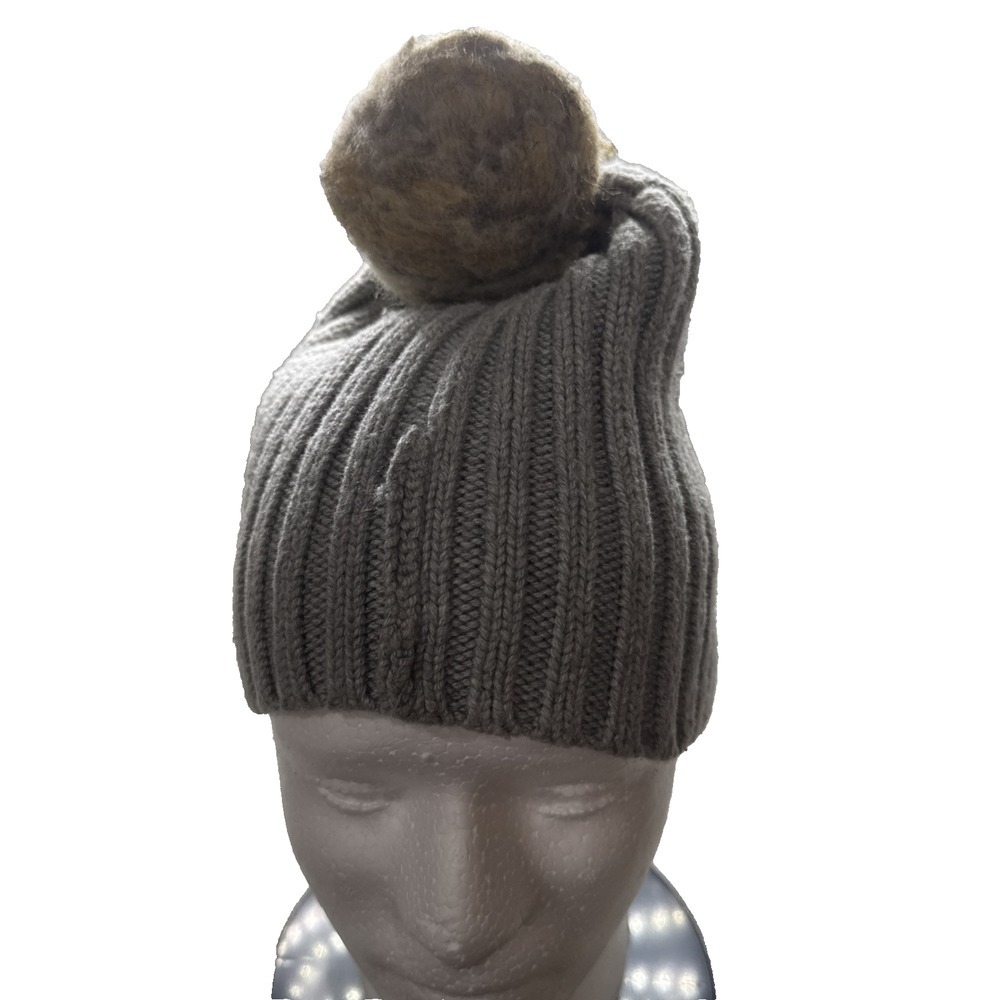 J Crew Beanie Small Gray Ribbed Knit Cap Pom Apres Ski